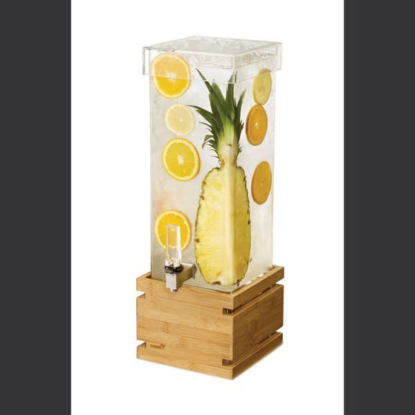 Square 2 Gal. Beverage Dispenser with Bamboo Base and Capped Lid, 1 EA, Rosseto Serving Solutions, Mfr#: LD179